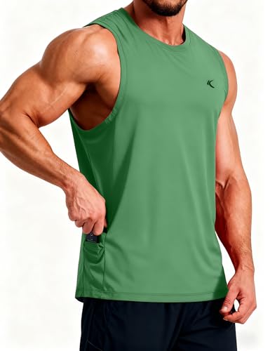KPSUN Men's Quick Dry Workout Tank Top Summer Beach Shirt (Green,3XL)