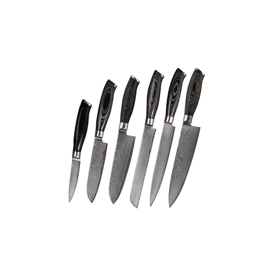 Damascus Knife Set Kitchen Chef Knife Set 6 Piece Professional Kitchen Knives，73 Layers Blade, Full Tang,Lightweight and Strong Ideal for Restaurant Chefs or for Everyday Use at Home