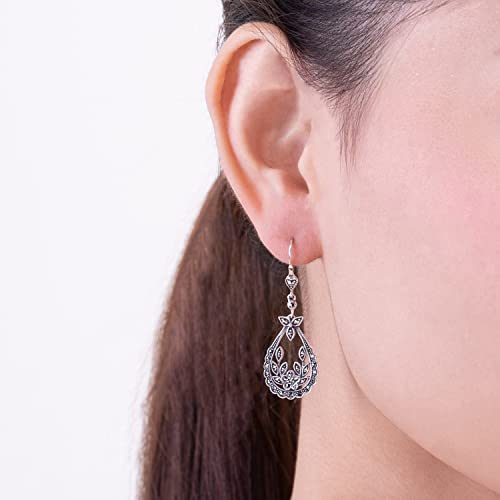 Sterling Silver 925 Marcasite Ear Wire Floral Dangle Earrings3