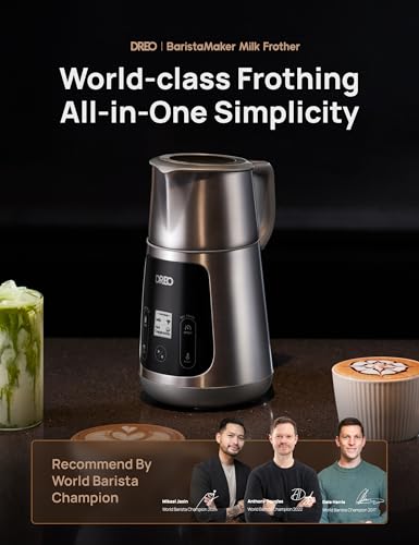 Dreo All-in-1 Milk Frother, Electric Foam Frother for Latte Art Microfoam and Coffee, 15oz/450ml Automatic Milk Warmer with 30 Drinks, Dishwasher Safe, Dairy/Plant-Based Milk