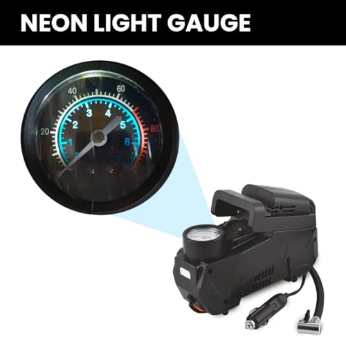 Image of MEGAAUDIO MATI08 Digital Tyre Inflator | 12V, 10A, 120W Power, 100 PSI High Pressure Output | Vertical Air Compressor with Emergency LED Light, Fast Inflation Pump for Cars, Bikes, Balloons