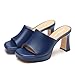 SKYSTERRY Navy High Heel Mules for Women Square Open Toe Platform High Chunky Block Heeled Sandals Fashion Wedding Party Dating Slip On Sandals Shoes Size 7