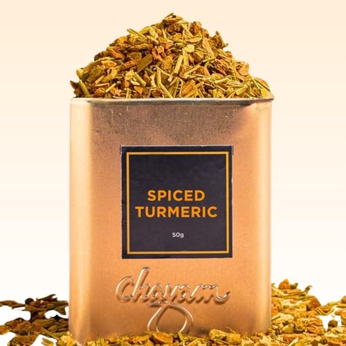 Image of CHAYAM Spiced Turmeric Herbal Infusion | 50g Loose Herbal Tisane with Turmeric, Clove, Ginger, Lemongrass, Black Pepper & Bergamot Flavour | Detox & Immunity Boost | Premium Reusable Tin | 100% Ayurvedic Blend