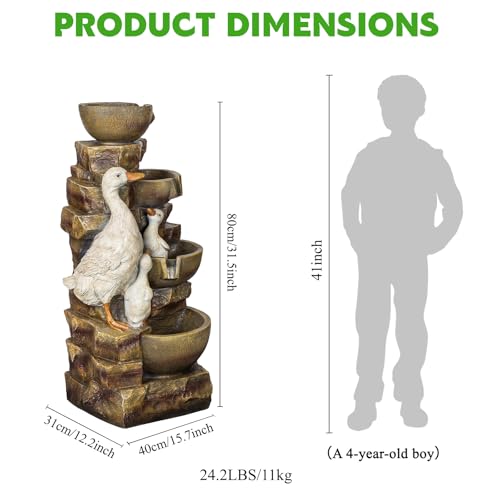 Image of Duck Family Outdoor Water Fountain, Resin with LED, 31.5 in