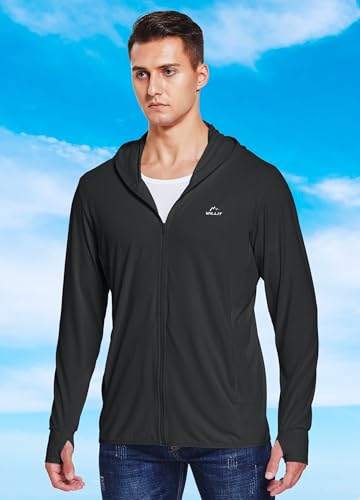 Mens UPF 50+ Sun Protection Jacket Lightweight Long Sleeve Sun Hoodie SPF UV Jacket Hiking Fishing Full Zip