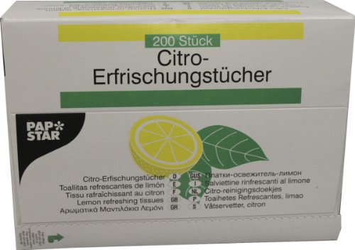 Papstar 17200 Zitronen-Erfrischungstücher 14 x 14 cm Citron 200 Stück