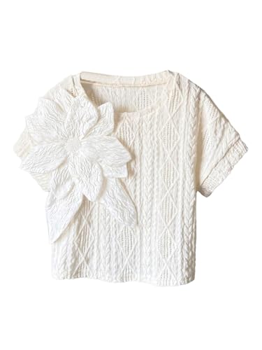 Verdusa Girl's 3D Floral Textured T Shirts Summer Going Out Tops3