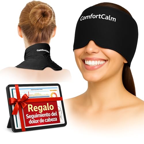 ComfortCalm Gorro para Migraña y Dolor de Cuello con Gel de Grado Médico para Tratamiento Frío y Calor – Alivio Dolores de Cabeza, Sinusitis, Cuello y Estrés – Talla Única, Bloquea la Luz (Negro)