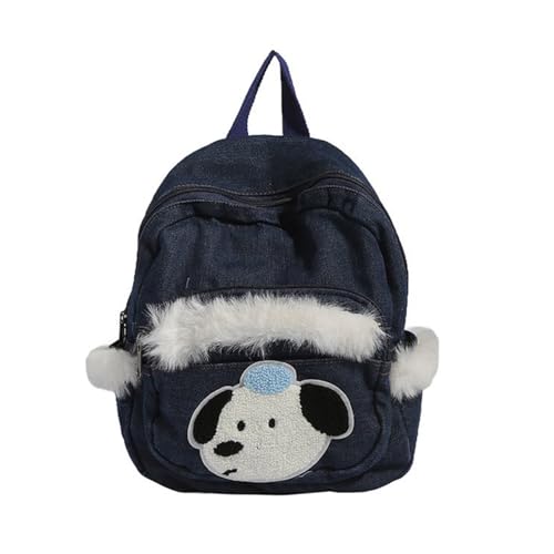 Mochila pequeña de mezclilla con peluche y perro de dibujos animados