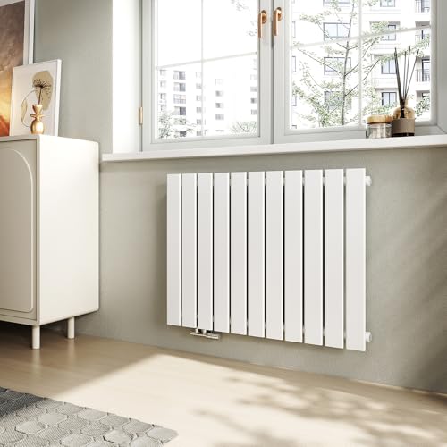 EMKE Radiador, 630x850 mm, Radiador Mural Horizontal con Panel Plano, Conexión Lateral, Estructura Monocapa, Blanco, 618 Vatios