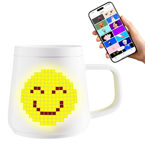 PixelMug P1:AI-Enhanced Smart Mug with Pixel Display|DIY Pixel Art|Remote Interaction|Coffee Temperature Tracking|App Control|Clock|Personalized Gift for Thanksgiving,Birthday,Christmas,Right Handle