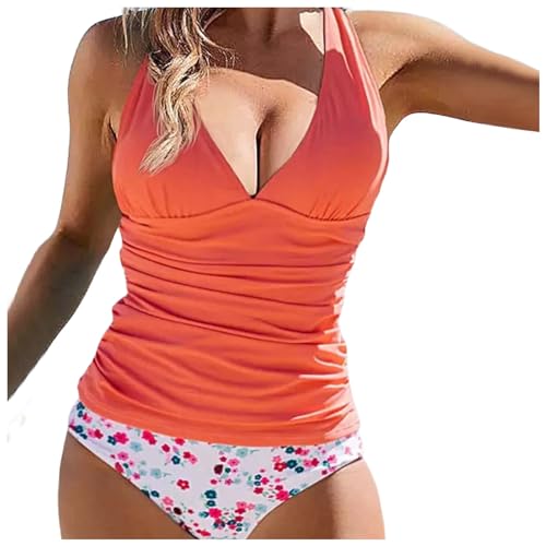 Maillot de bain tankini orange col en V pour retrouver confiance à la plage