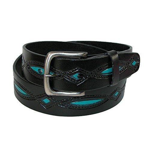 CTM Men's Oil Tanned Leather Belt with Embossed Turquoise Accents