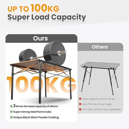 Folding Camping Table, 4ft Portable Lightweight Camp Table with Aluminum Roll up Top, Large for 4-6 People, for Outdoor, Picnic, Garden, Support 100KG