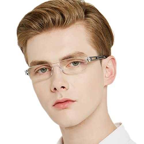 Image of 4 Pack Blue Light Reading Glasses Men Rimless Frame Anti Glare Filter Lightweight Game Computer Readers 1.5 (Black)