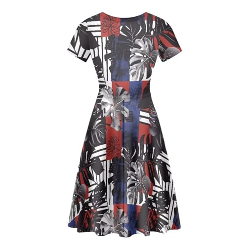 Image of HUGS IDEA Womens Puffy Swing Midi Dress Round Neck Short Sleeve Party A-Line Dresses