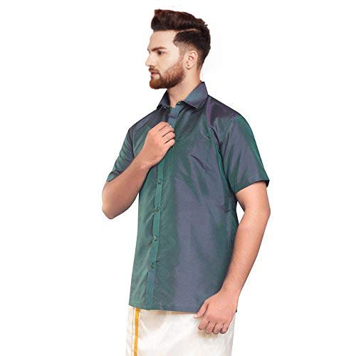 Image of SJS-Men's Half Sleeve Solid Art Silk Shirt