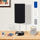 Spacrea Black Touch Table Lamp - Bedside Lamp with USB Port and AC Outlet, 3 Way Dimmable Touch Lamp
