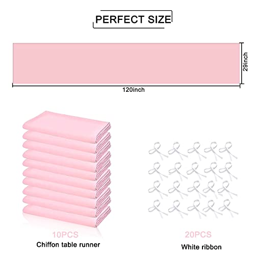 10 Pack 29X120 Inches Wedding Table Runner 10Ft Pink Chiffon Table Runner Sheer Table Runners For Romantic Baby Shower Birthday Party Bridal Shower Thanksgiving Christmas Decorations #TOP3