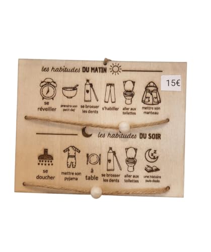 Tableau en Bois des Routines Quotidiennes, Habitudes du Matin et du Soir pour Enfants, Style Montessori, 15€