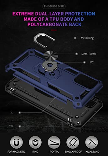 Pushimei For Samsung Galaxy A03S Case With Hd Screen Protector [Military Grade 16Ft. Drop Tested] Magnetic Ring Holder Kickstand Protective Phone Case For Samsung Galaxy A03S, Navy Blue #TOP7