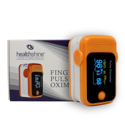 Image of Healthshine Adult Pulse Oximeter Fingertip | SpO2 & Pulse Rate Measurement for Adults, Men & Women | OLED Display, Low Battery Indicators, One-Button Operation, Auto Off | Durable & Accurate - Orange