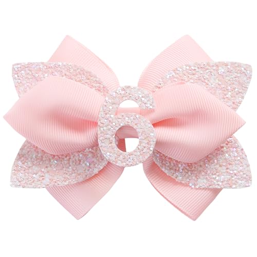 Nuolich Pink Birthday Hair Bow Clips Baby Girls 1 2 3 4 5 6 Years 6th Six