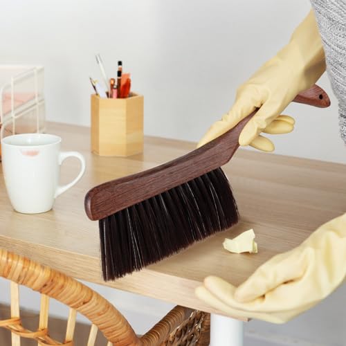 Image of 3 Pcs Wooden Hand Broom Set Counter Duster Dusting Bench Brushes Long Soft Bristles Handle Detail Brushes for Fireplace Car Home Bed Sofa Clothes Workshop Woodworking Hearth Rug Cleaning(3 Pcs A)