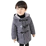  De feuilles Manteau à Capuche Bébé Garçon Blouson Vest Manches Longues avec Corne de Bœuf Boutons Chaud Hiver Gris foncé 18-36 Mois (Tour de Poitrine 76 cm)