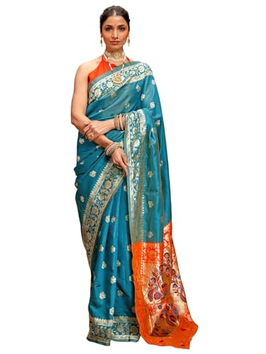 Image of SIRIL Women's Paithani jacquard Silk Saree |Chandrakor Paithani jacquard Saree With Unstitched Blouse Piece