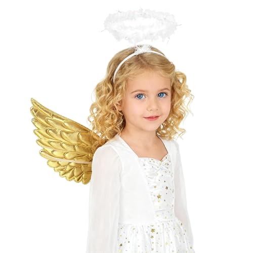 Disfraz Angel para Niñas, Vestido Blanco con Alas y Diadema miniatura 3