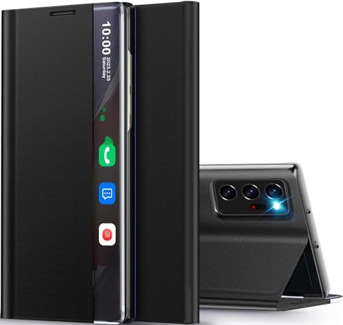 for Samsung Galaxy Note 20 Ultra Case View Clear Smart Window, with Kickstand for Samsung Note 20 Ultra Phone Case Luxury Flip Slim Mirror Hard PC Leather View Clear Smart Window Note 20 Ultra Cover