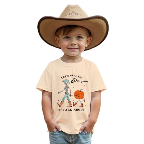 Ritatte Toddler Boy Girl Halloween Shirt Cowboy Skeleton Pumpkin Tshirt Retro Western Country Tee Spooky Season Fall Clothes
