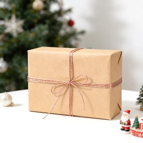 joycraft 110Yards Decorative Metallic Bakers String - Roes Gold Wrapping Twine String - Inelastic - Glitter String for DIY Crafting Christmas Decor Presents(1.5mm)