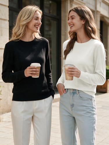Image of GKBK Women's Wool Blend Sweaters 2026 Fall Fashion Lightweight Business Casual Outfits Long Sleeve Crew Neck Pullover Tops