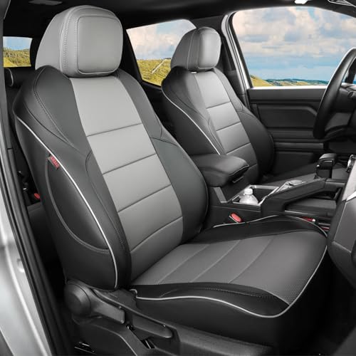 EKR Custom Fit Tacoma Car Seat Covers for Select Toyota Tacoma (Petrol) 2024 2025 2026 Double cab SR,SR5,TRD Sport,TRD Off-Road,Limited -Full Set,Leather(Black/Gray)