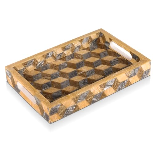 Image of Handicrafts Home 12 inch x 8 inch 3D Resin Decorative Tray Breakfast Coffee Table Top Vintage Handmade Serving Tray