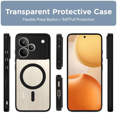 Image of Amazon Basics Back Cover for Realme P4 Pro 5G Compatible with Mag-Safe | Shockproof Design | Hard Transparent Back Case (Black Mag-Safe)