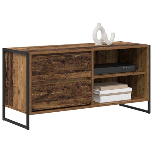 Meuble TV bas industriel aspect bois vieilli et acier 100cm