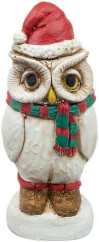 The Stone Bunny CHR-0959-0106 Resin Owl with Santa Hat Outdoor Statue, 9-Inch, White
