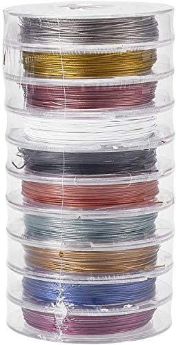 Image of DIY Crafts Rolls 0.38 mm Diameter 148-164 ft Tiger Tail Beading Wires Bright Bead Stringing Wires Stainless Steel Color (Two Pcs 2 Pcs-2 Roll, Silver Tiger Tail Rolls)