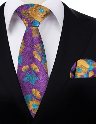 Image of Alizeal Mens 3.15'' Colorful Flower Pattern and handkerchief Necktie Set