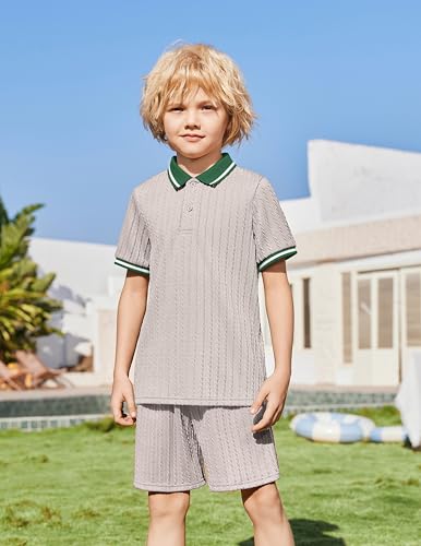 Image of Arshiner Boys 2 Piece Outfits Button Polo Shirt & Elastic Shorts 4-13 Years