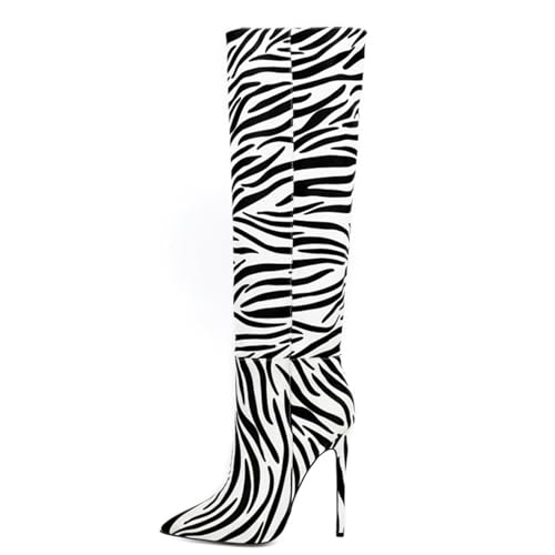Bottes hauteur genou talon stiletto zèbre pour affiner votre silhouette