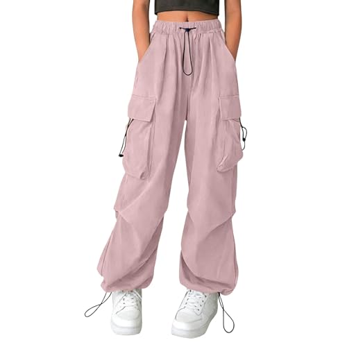 Kids Baggy Wide Leg Cargo Pants Lightweight Loose Joggers Sweatpants Parachute Trousers with Pockets for 4-15 Years