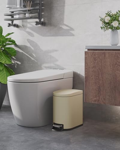 GarveeHome 1.6 Gal Step-On Trash Can, Stainless Steel Small Bathroom Garbage Bin with Soft Close Lid, Slim Space-Saving Design, Removable Inner Bucket for Bathroom, Bedroom, Office, Sand Beige - image 2