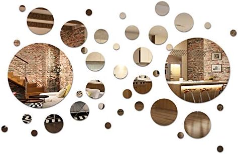 Mirror Wall Stickers Self Adhesive Mirror Tiles for Bedroom Silver 3D Acrylic Mirror Wall Decals Peel and Stick for Living Room Kroshine DIY Wall Decor (Round 40Pcs)