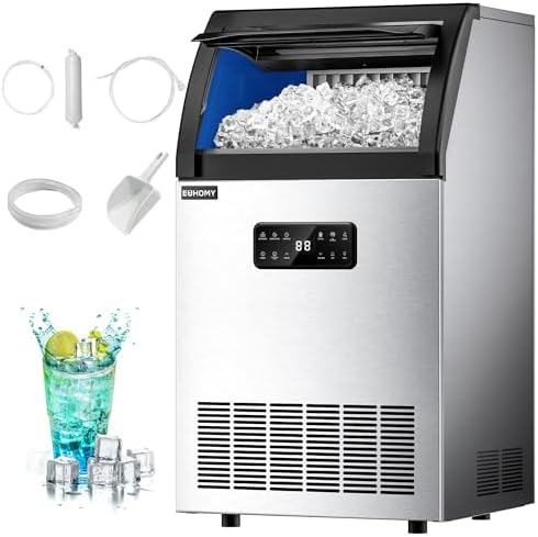 EUHOMY Commercial Ice Maker,100lbs/24H,Stainless Steel Under Counter Ice Machine with Water Filter,33lbs Storage Capacity, 45 Cubes in 8-12 Mins, Freestanding Ice Machine for Home/Bar/Cafe/Restaurant : Appliances