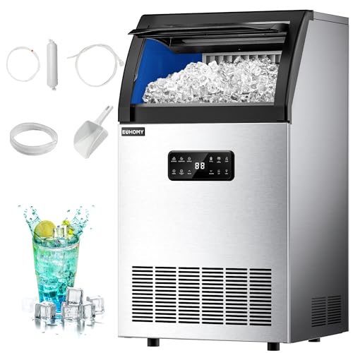 EUHOMY Commercial Ice Maker,100lbs/24H,Stainless Steel Under Counter Ice Machine with Water Filter,33lbs Storage Capacity, 45 Cubes in 8-12 Mins, Freestanding Ice Machine for Home/Bar/Cafe/Restaurant