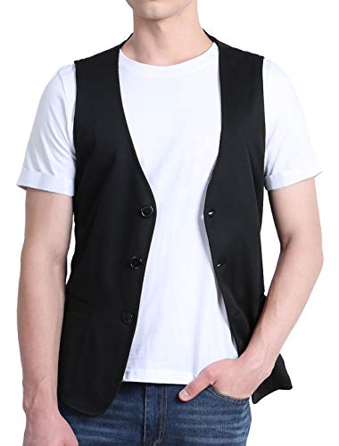 Lars Amadeus Men's V Neck Vests Sleeveless Pockets Button Up Casual Vest